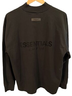Fear of God Essentials Black Oversized Mock Neck Long Sleeve Tee Small